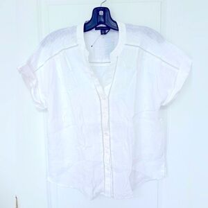 Saks Fifth Avenue NWT White Linen Button Blouse Short Sleeves Cool Beach Summer